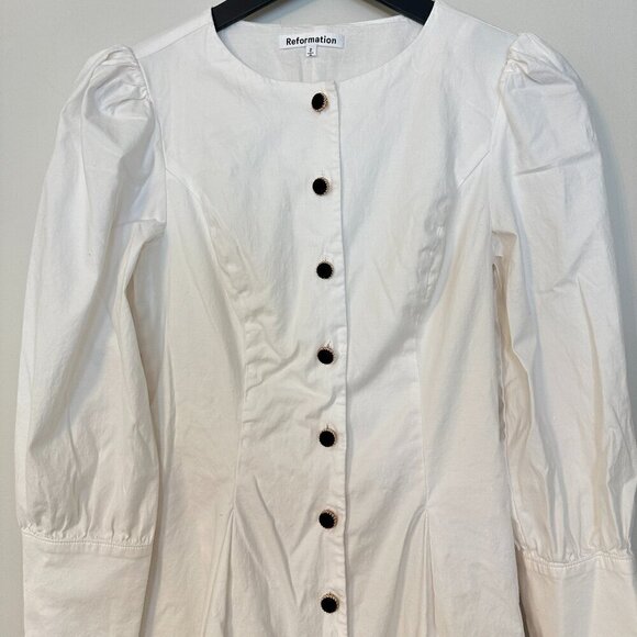 REFORMATION Lovisa Long Sleeve Stretch Organic Cotton Minidress White Size US 2 - Picture 3 of 8